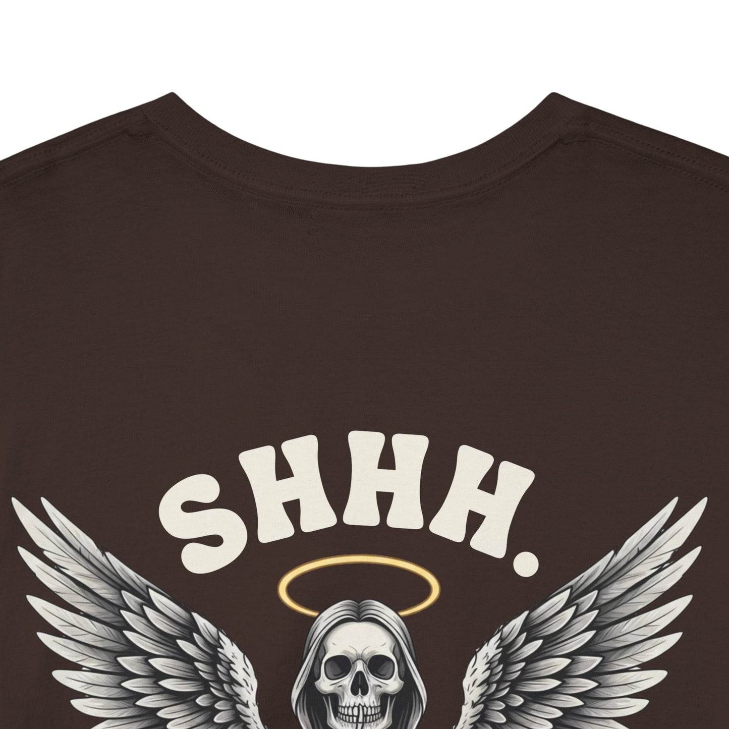 Shh. No one Cares Skeleton Angel Graphic Tee