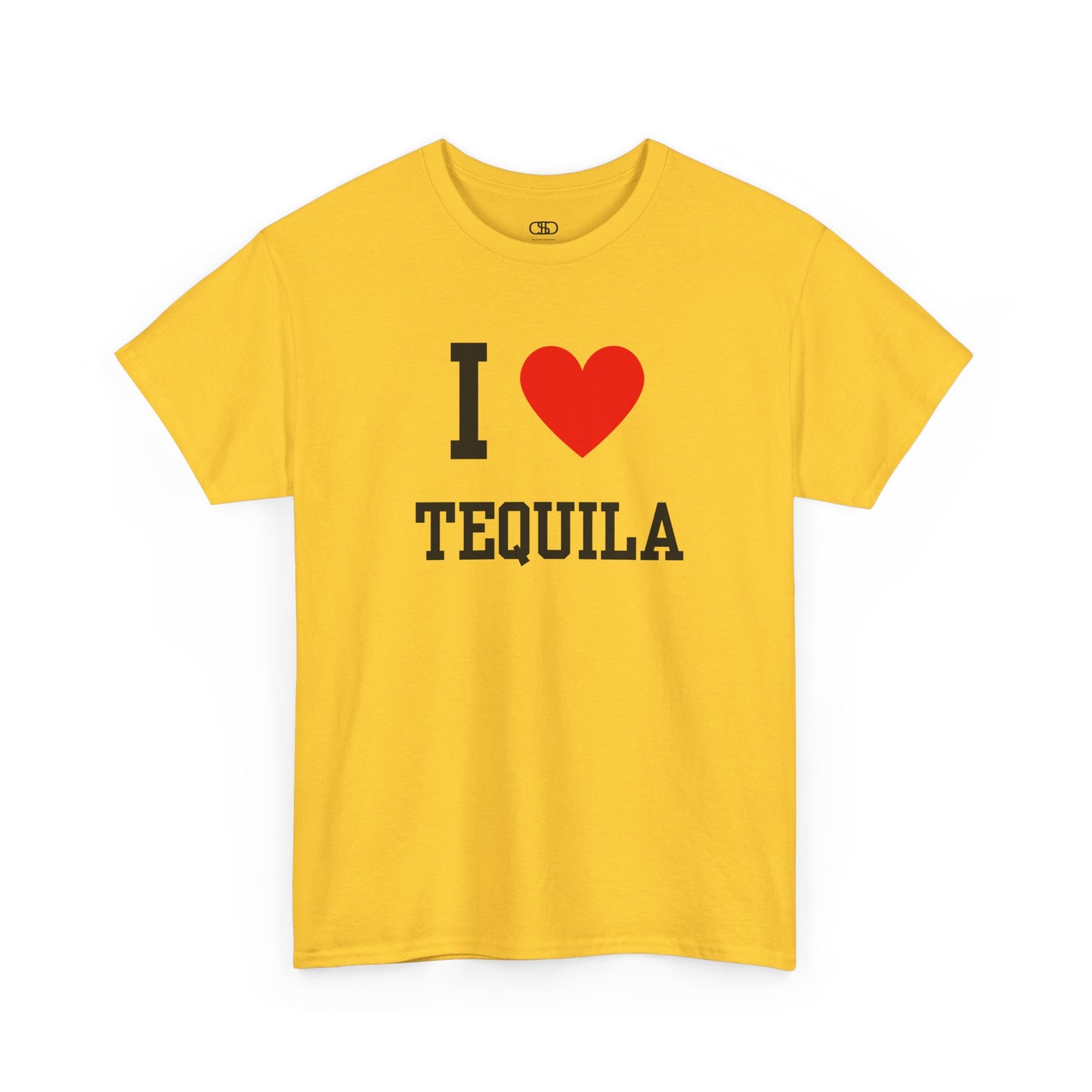 A t-shirt displaying the iconic "I Love" design, with the text "I," followed by a red heart symbol, and the word "Tequila" printed underneath.
