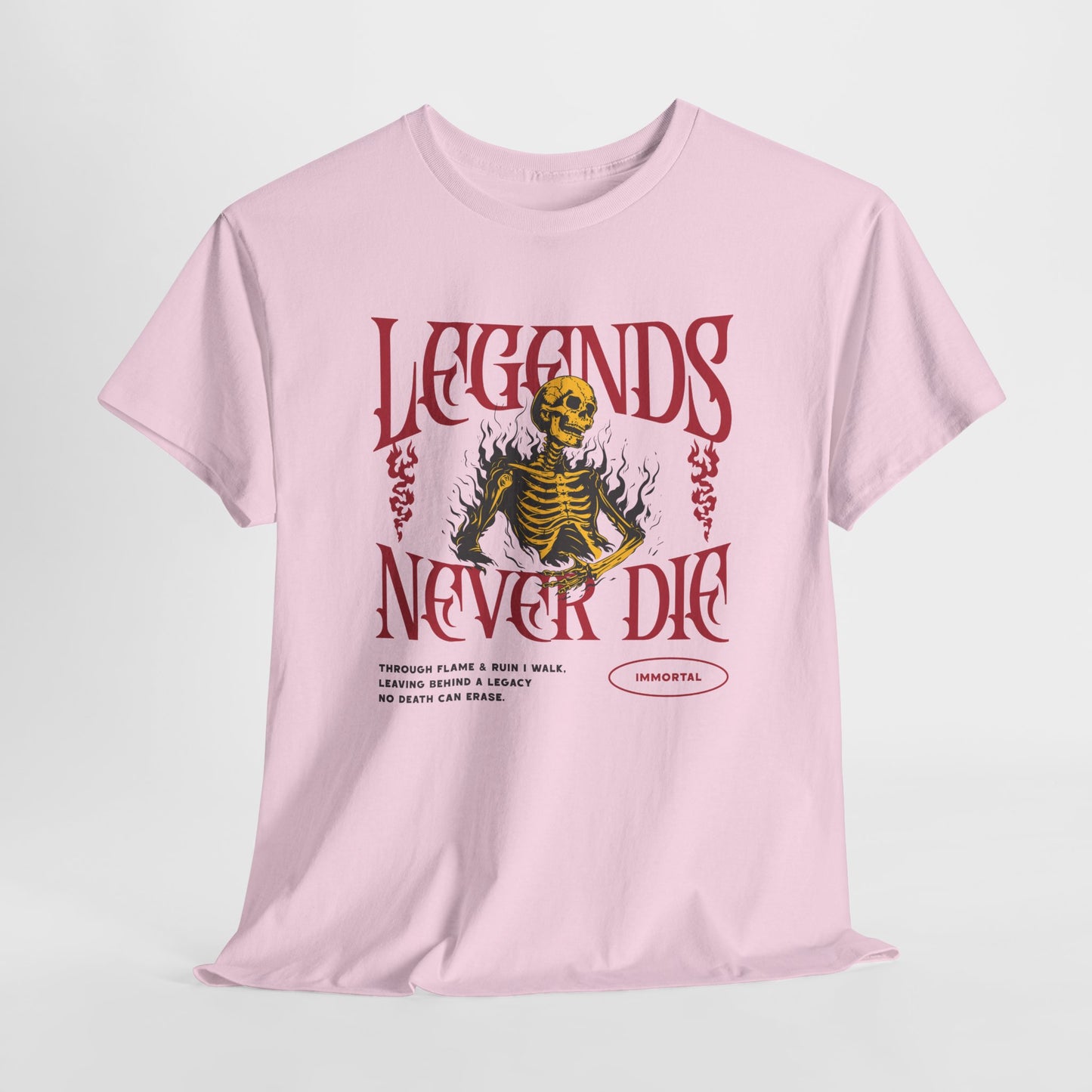 Legends Never Die T-Shirt | Immortal Flaming Skeleton Graphic Tee