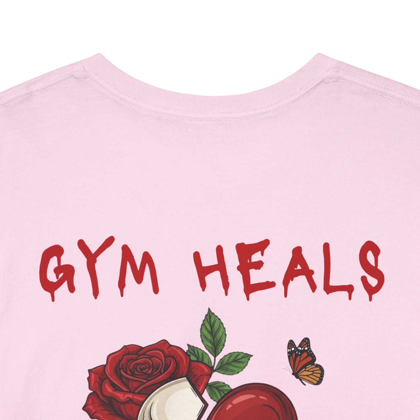 "Gym Heals" Broken Red Heart Skull Rose Tee