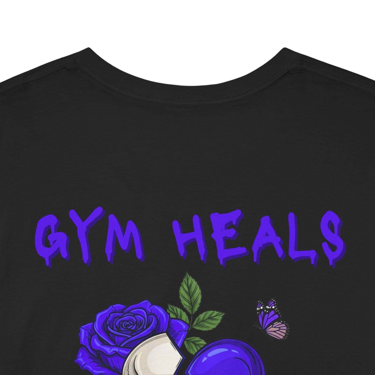 Gym Heals Broken Purple Heart Skull & Rose Tee in Purple