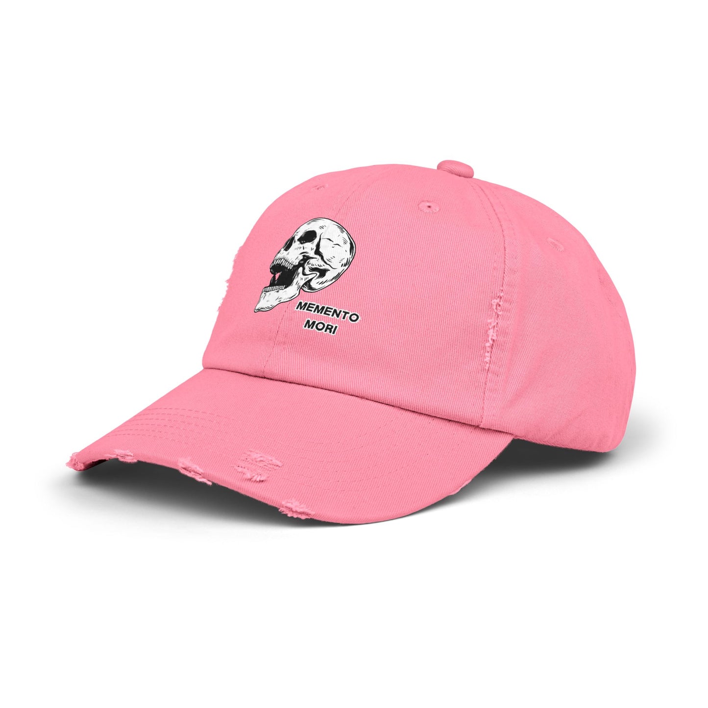Memento Mori Distressed Hat – Skull Embroidered Cap with Gothic Flair