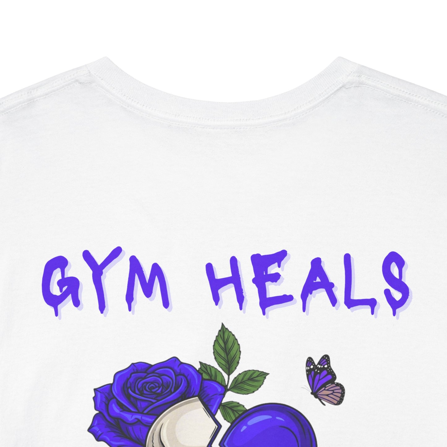 Gym Heals Broken Purple Heart Skull & Rose Tee in Purple
