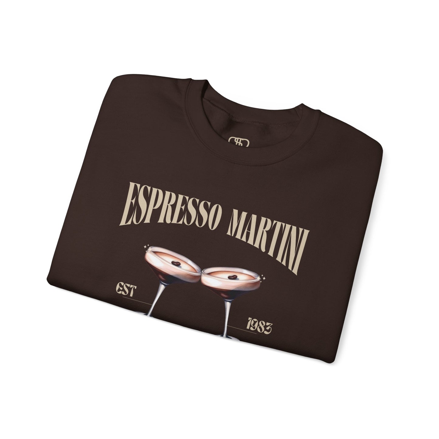 Espresso Martini Social Club Hoodie – Vintage Brown Pullover with Sparkling Cocktail Design