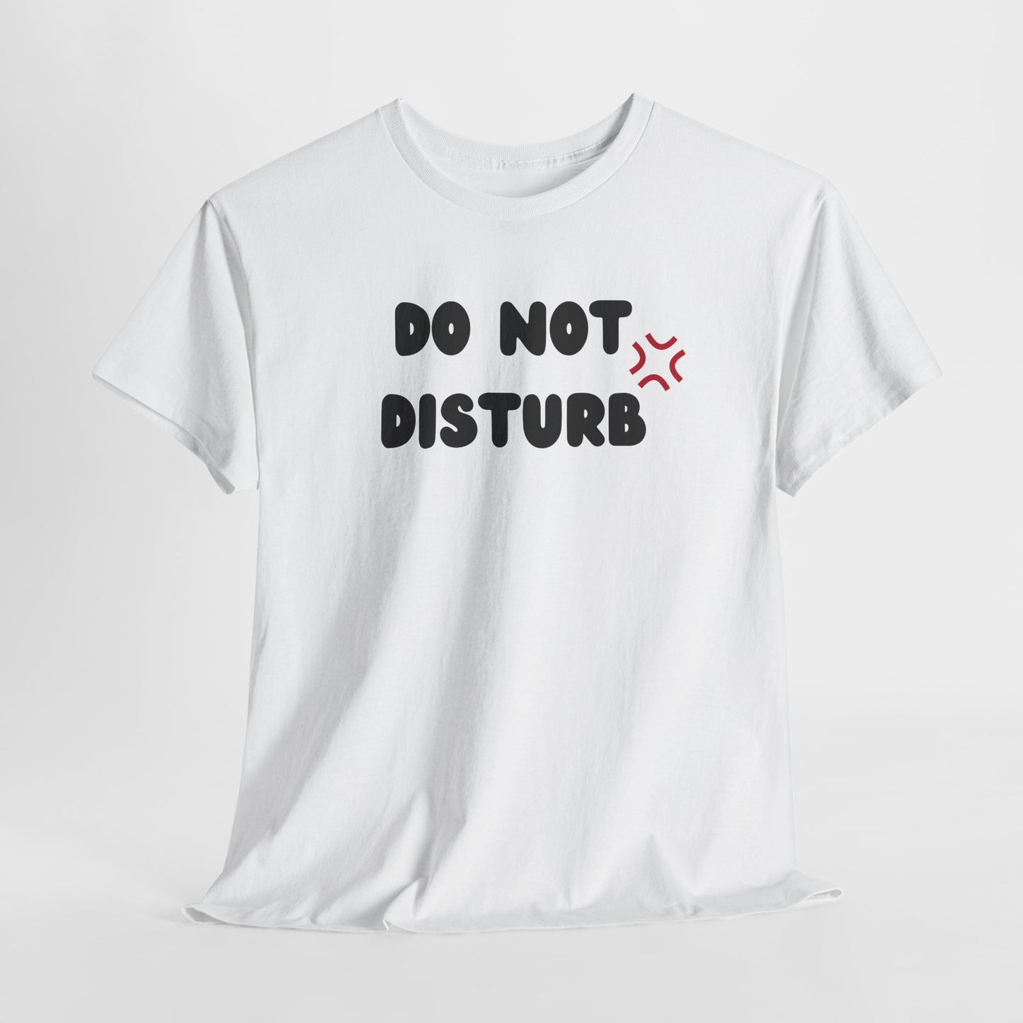 A t-shirt with the words "Do Not Disturb" printed above a stylized angry asterisk symbol, like those used in cartoons and anime to show irritation.