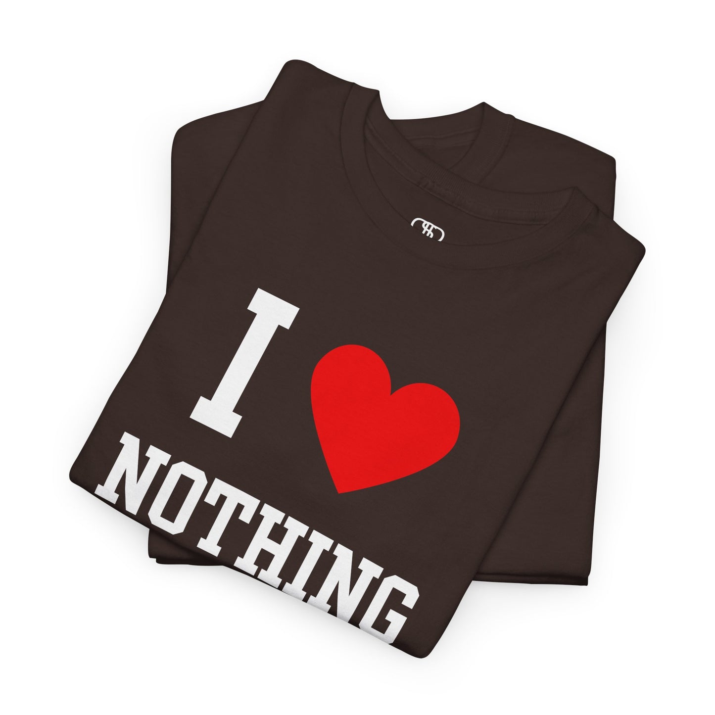 Embrace the void. Our classic dark brown folded I Love Nothing t-shirt is the perfect piece of sarcastic, minimalist, and dark humor. A statement for the modern nihilist.