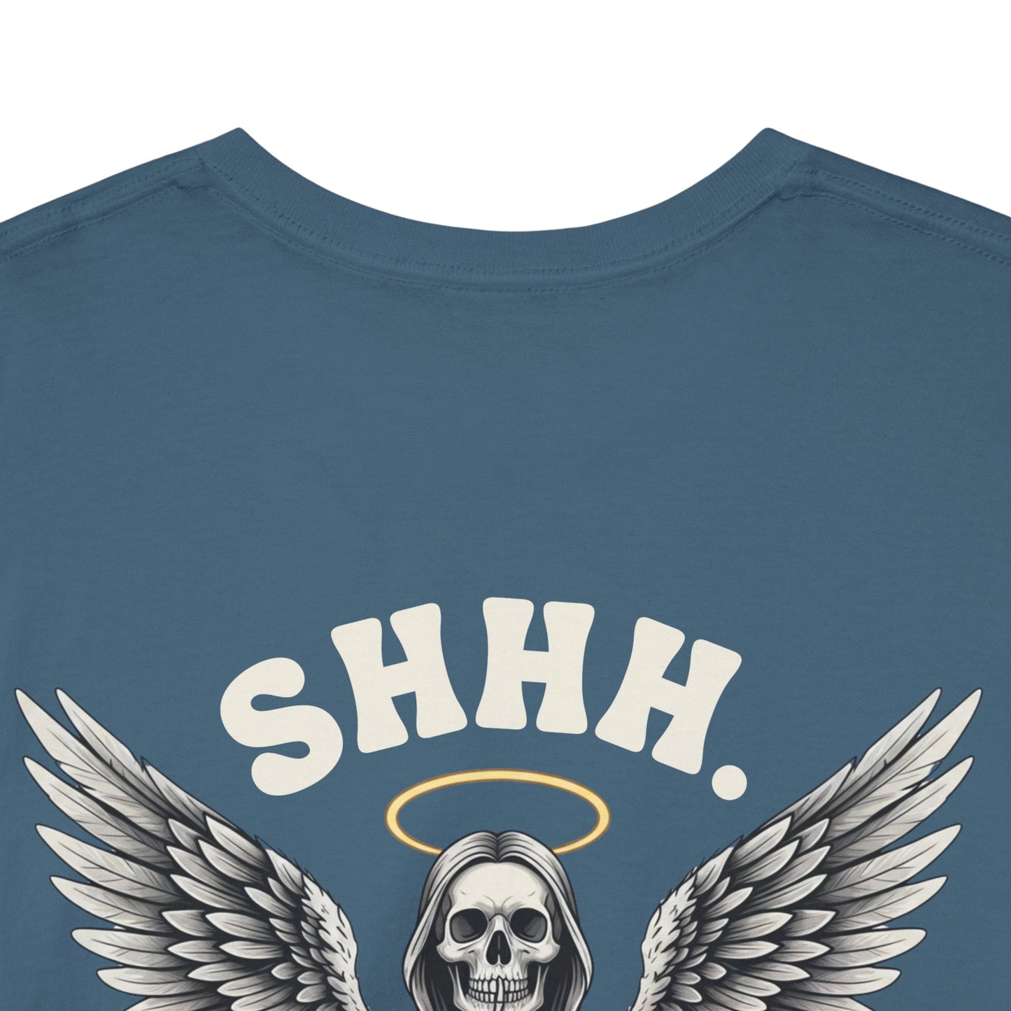 Shh. No one Cares Skeleton Angel Graphic Tee