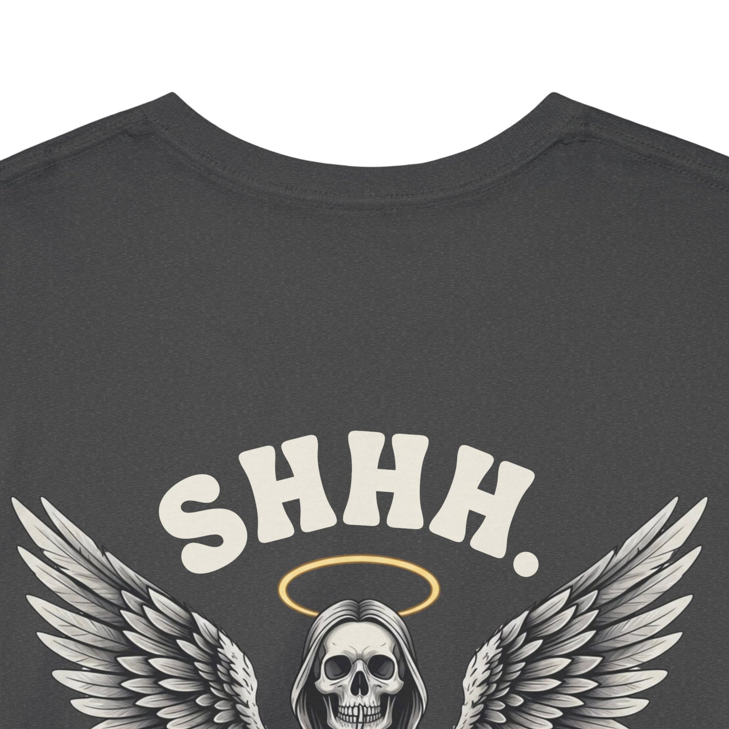 Shh. No one Cares Skeleton Angel Graphic Tee