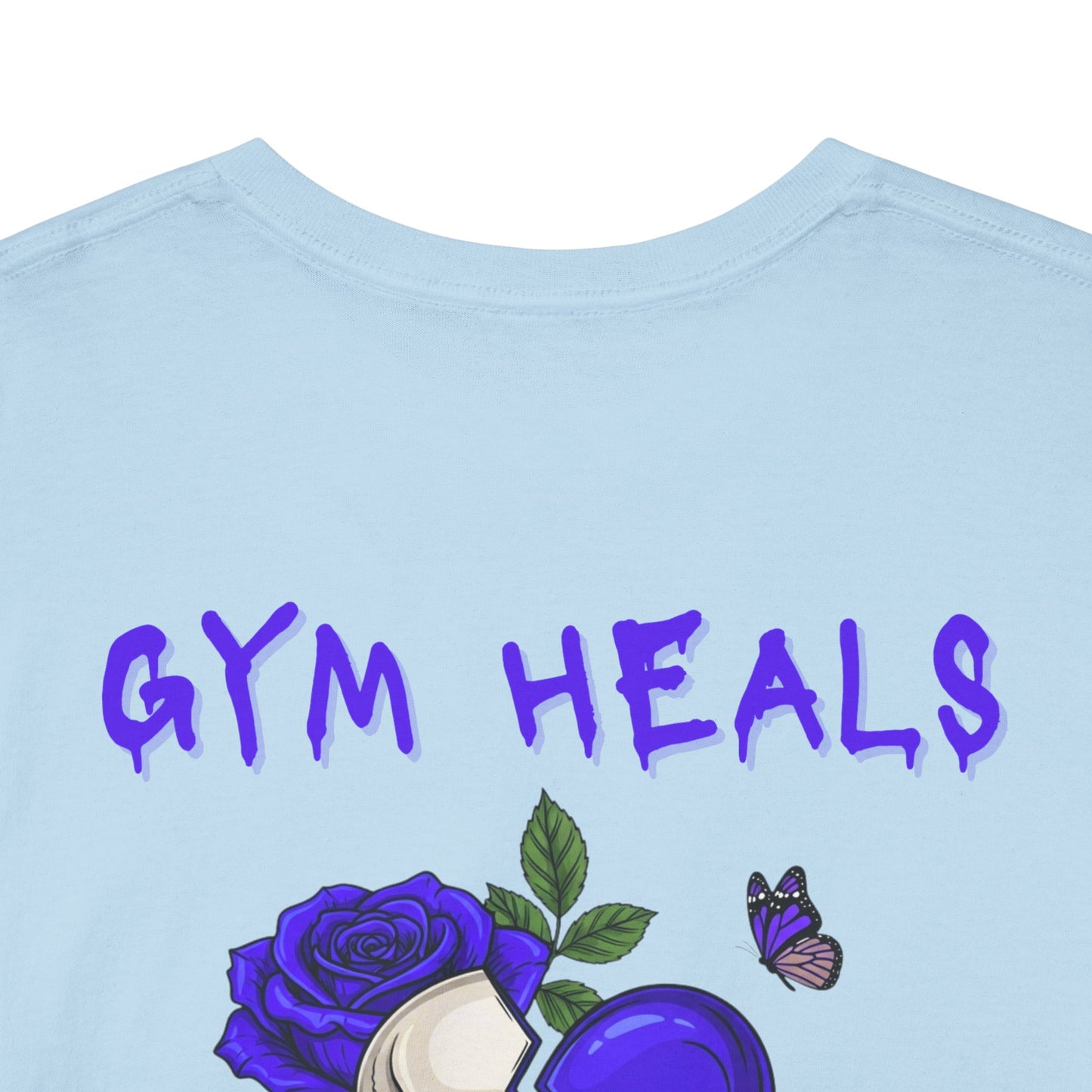 Gym Heals Broken Purple Heart Skull & Rose Tee in Purple