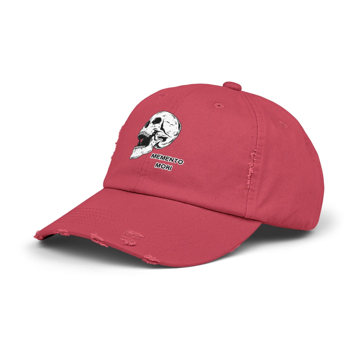 Memento Mori Distressed Hat – Skull Embroidered Cap with Gothic Flair