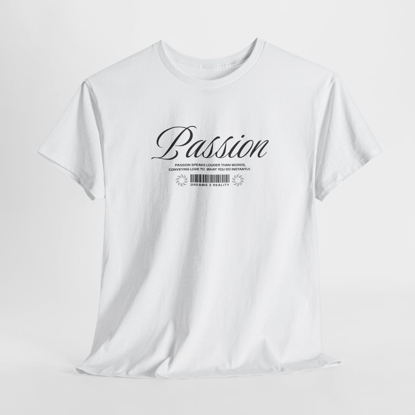The front makes a bold, immediate statement with the word "Passion" in an elegant, unmissable cursive font. Beneath it, a unique barcode design symbolizes your personal journey from "Dreams 2 Reality," reminding you that your goals are scannable, trackable, and achievable.