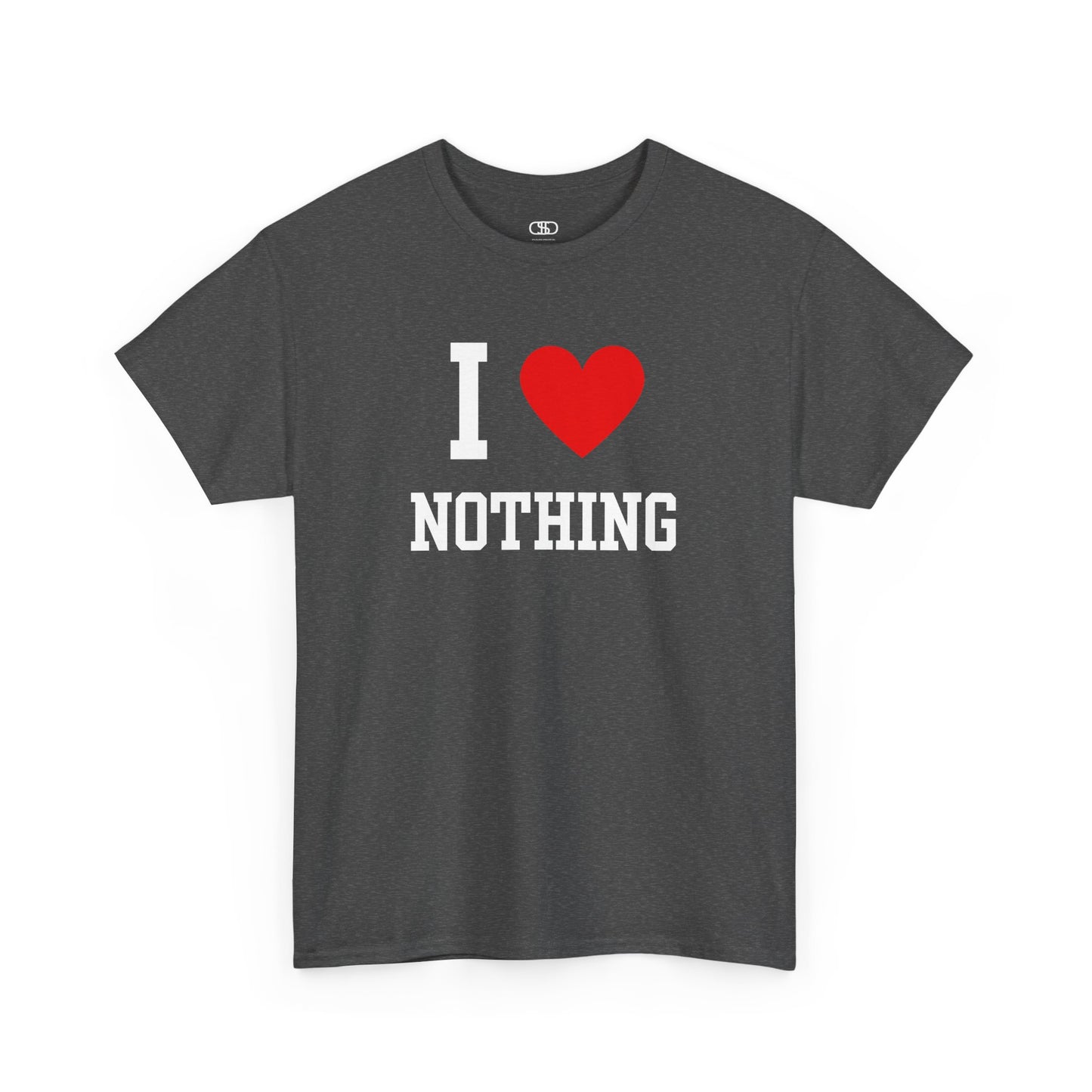 Embrace the void. Our classic Dark Heather I Love Nothing t-shirt is the perfect piece of sarcastic, minimalist, and dark humor. A statement for the modern nihilist.