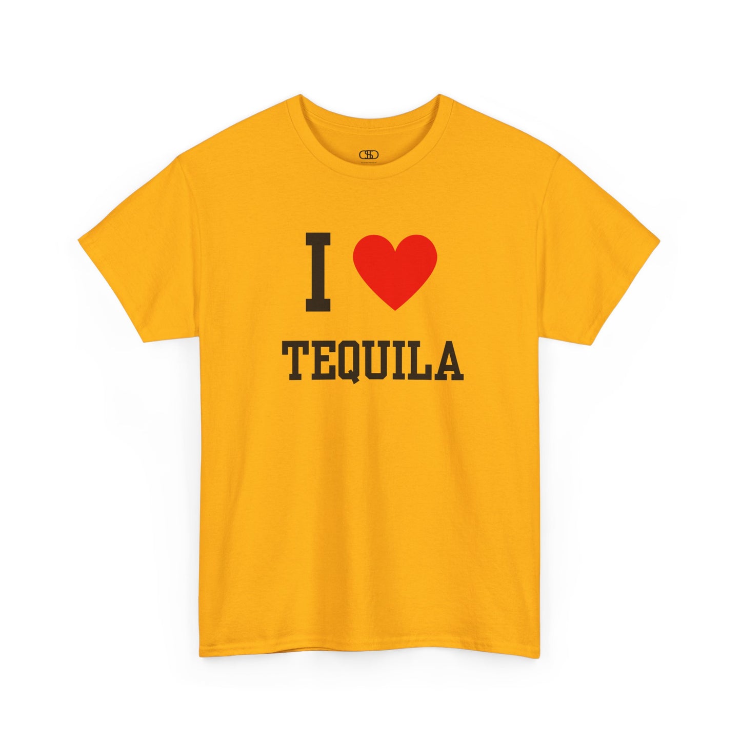 A t-shirt displaying the iconic "I Love" design, with the text "I," followed by a red heart symbol, and the word "Tequila" printed underneath.