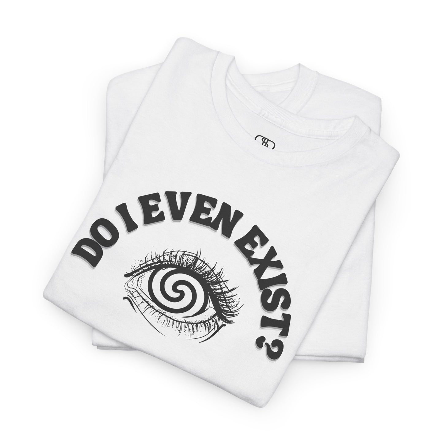 T-shirt with an eyeball and a mind-bending optical illusion and the text "Do I even exist?