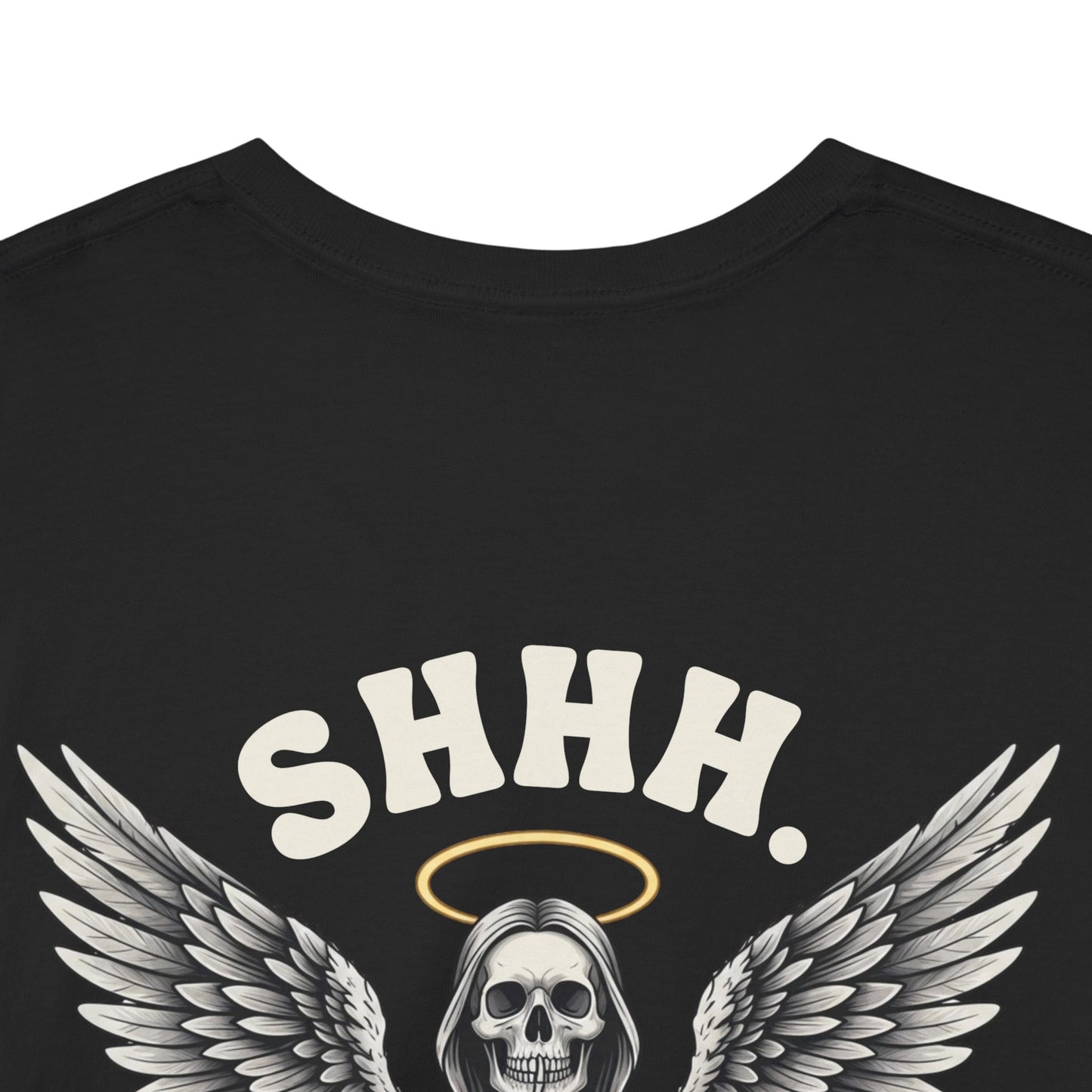 Shh. No one Cares Skeleton Angel Graphic Tee