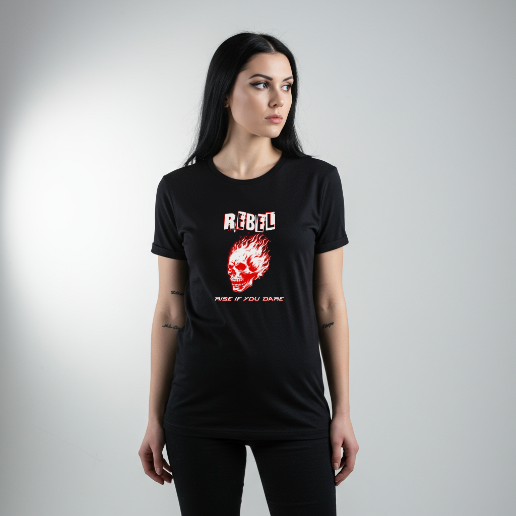 Rebel Flaming Skull T-Shirt | Edgy "Rise If You Dare" Graphic Tee