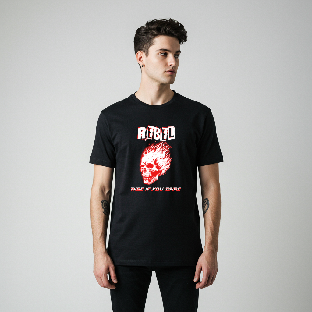 Rebel Flaming Skull T-Shirt | Edgy "Rise If You Dare" Graphic Tee