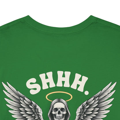 Shh. No one Cares Skeleton Angel Graphic Tee