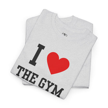 A sarcastic folded ash gray t-shirt featuring the classic "I Heart" graphic with the text "I," a Love, and the word "Stealing," intended as dark humor.