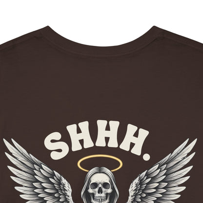 Shh. No one Cares Skeleton Angel Graphic Tee