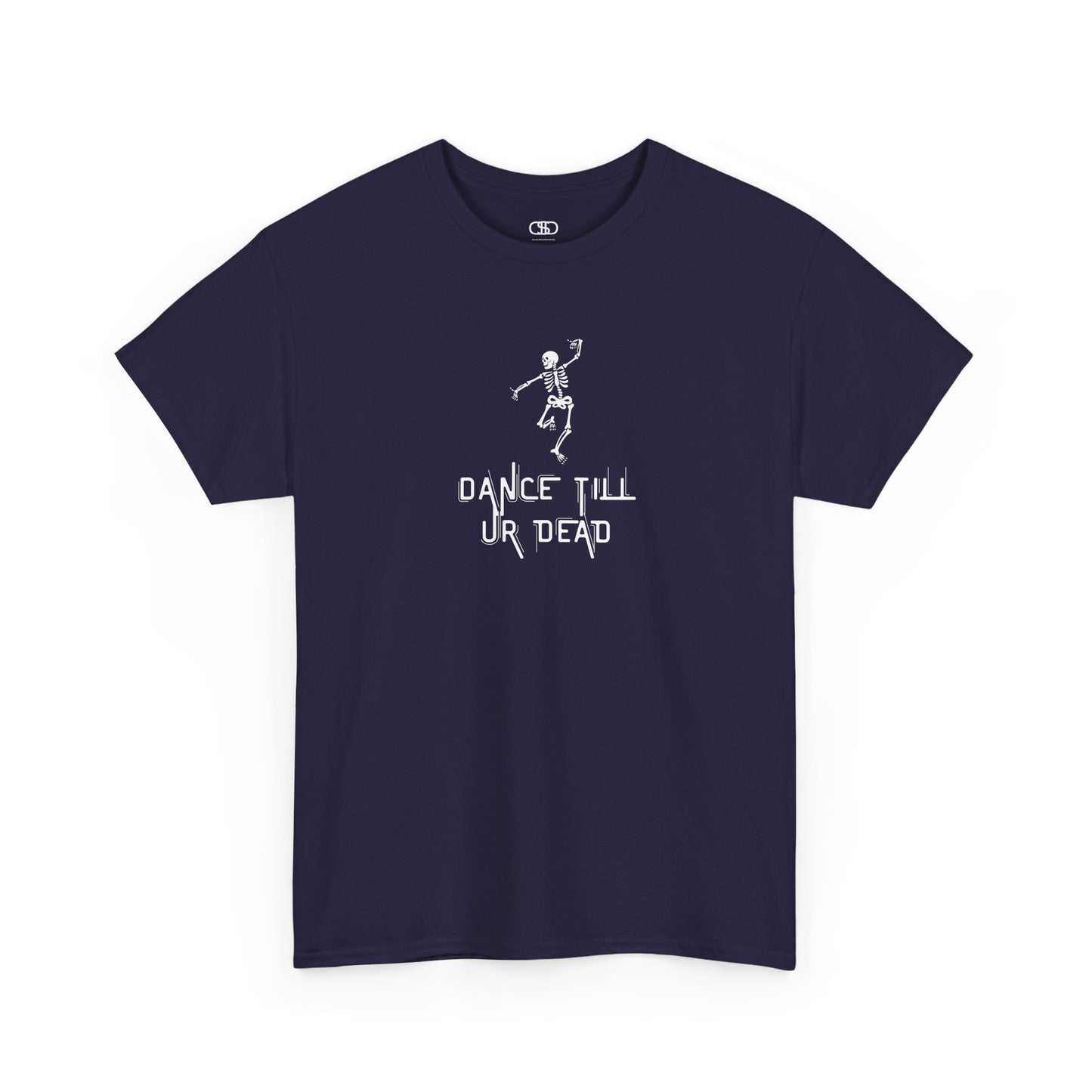 T-shirt with a dancing skeleton graphic and "Dance Till Ur Dead" text in a creative font.

