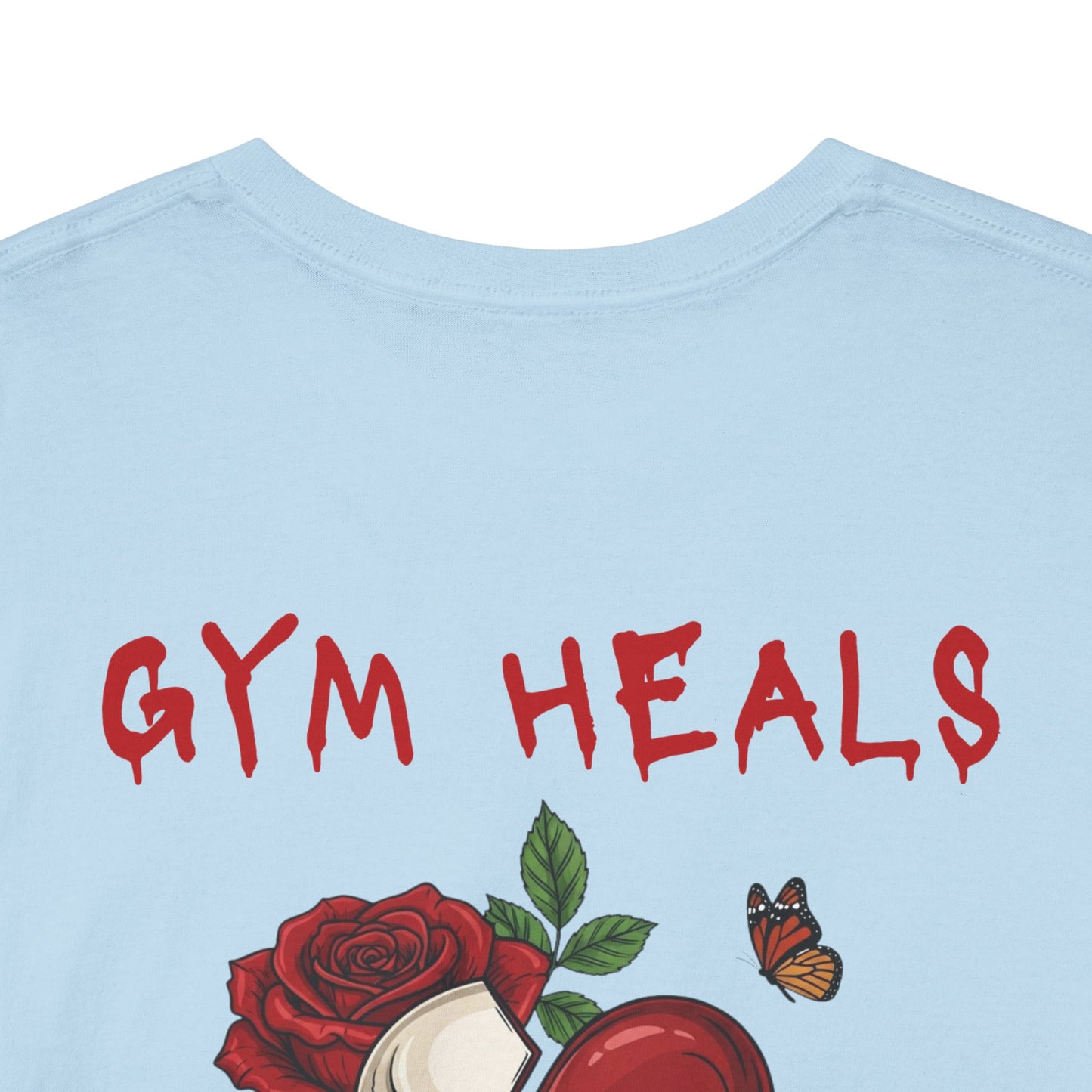 "Gym Heals" Broken Red Heart Skull Rose Tee