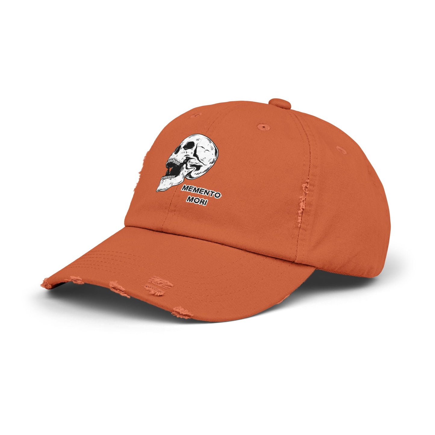 Memento Mori Distressed Hat – Skull Embroidered Cap with Gothic Flair