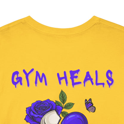 Gym Heals Broken Purple Heart Skull & Rose Tee in Purple
