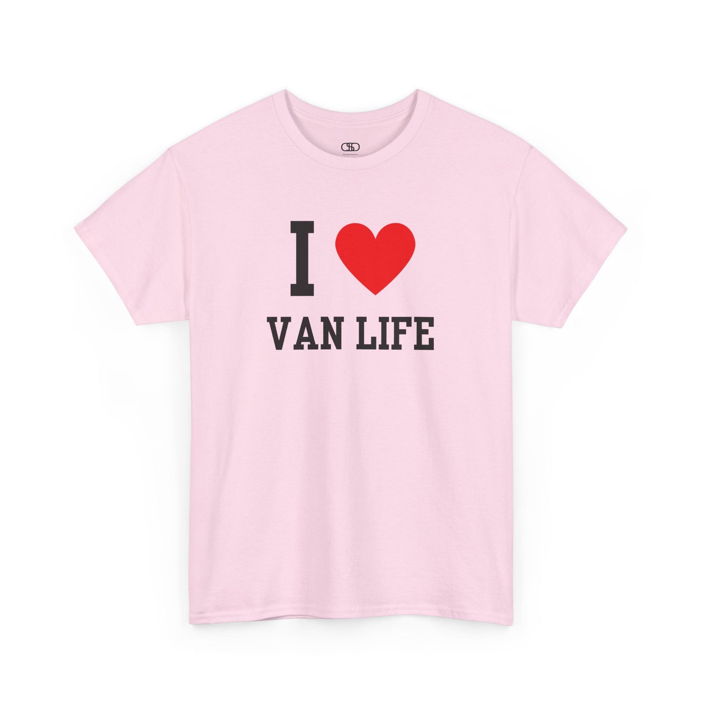 Light Pink t-shirt with 'I ❤️ VAN LIFE' text on a white background