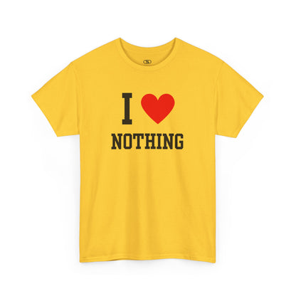 Embrace the void. Our classic Daisy I Love Nothing t-shirt is the perfect piece of sarcastic, minimalist, and dark humor. A statement for the modern nihilist.