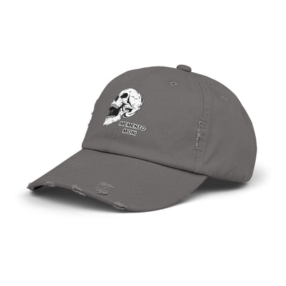 Memento Mori Distressed Hat – Skull Embroidered Cap with Gothic Flair