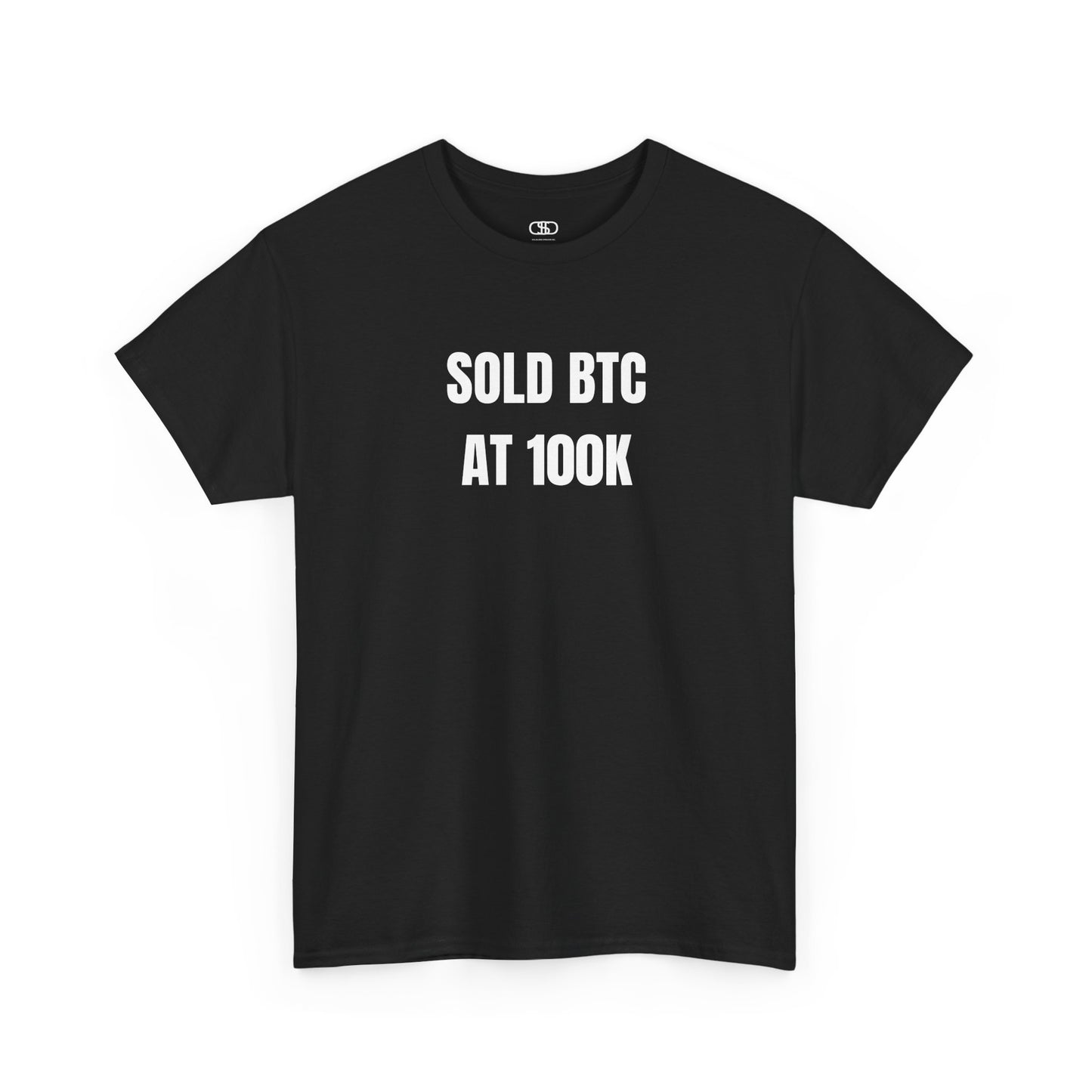 A Black T-shirt with bold text "SOLD BTC At 100K" on the front.