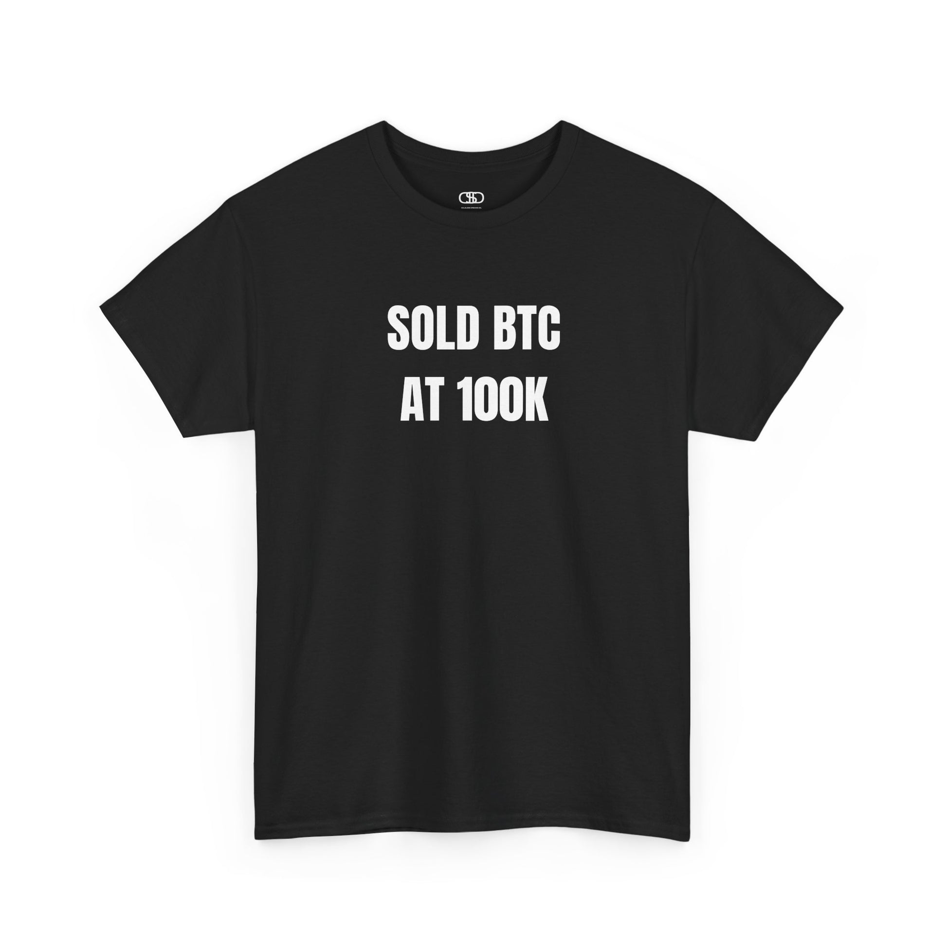 A Black T-shirt with bold text "SOLD BTC At 100K" on the front.