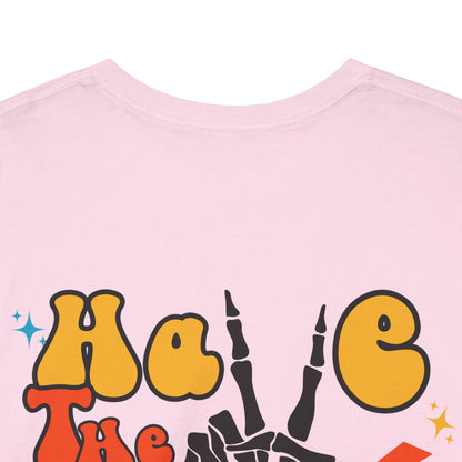 Have the day you deserve Skeletal Peace Sign Graphic Tee [Orange Design]