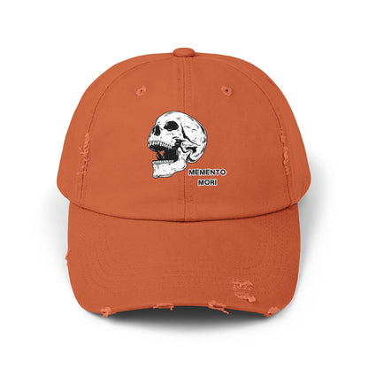 Memento Mori Distressed Hat – Skull Embroidered Cap with Gothic Flair