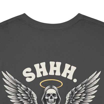 Shh. No one Cares Skeleton Angel Graphic Tee