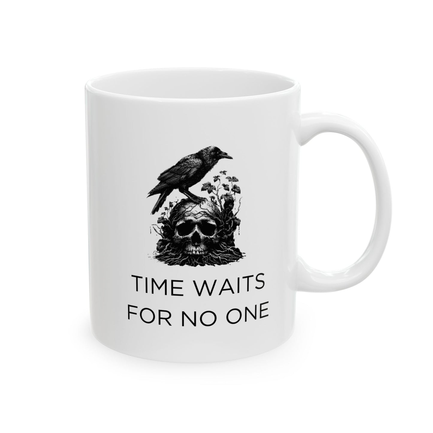 Time Waits for No One Mug | Gothic Crow & Skull Memento Mori Cup