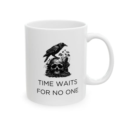 Time Waits for No One Mug | Gothic Crow & Skull Memento Mori Cup