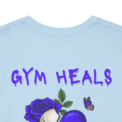 Gym Heals Broken Purple Heart Skull & Rose Tee in Purple