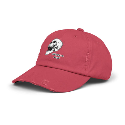 Memento Mori Distressed Hat – Skull Embroidered Cap with Gothic Flair