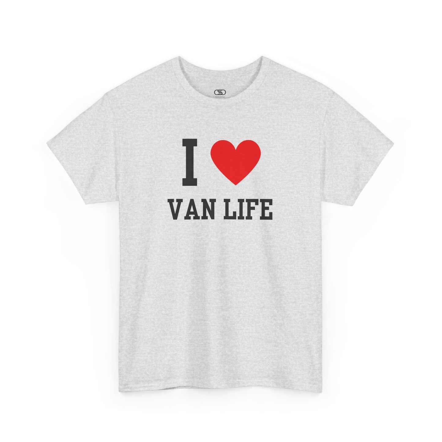 Gray t-shirt with 'I ❤️ Van Life' text on a white background