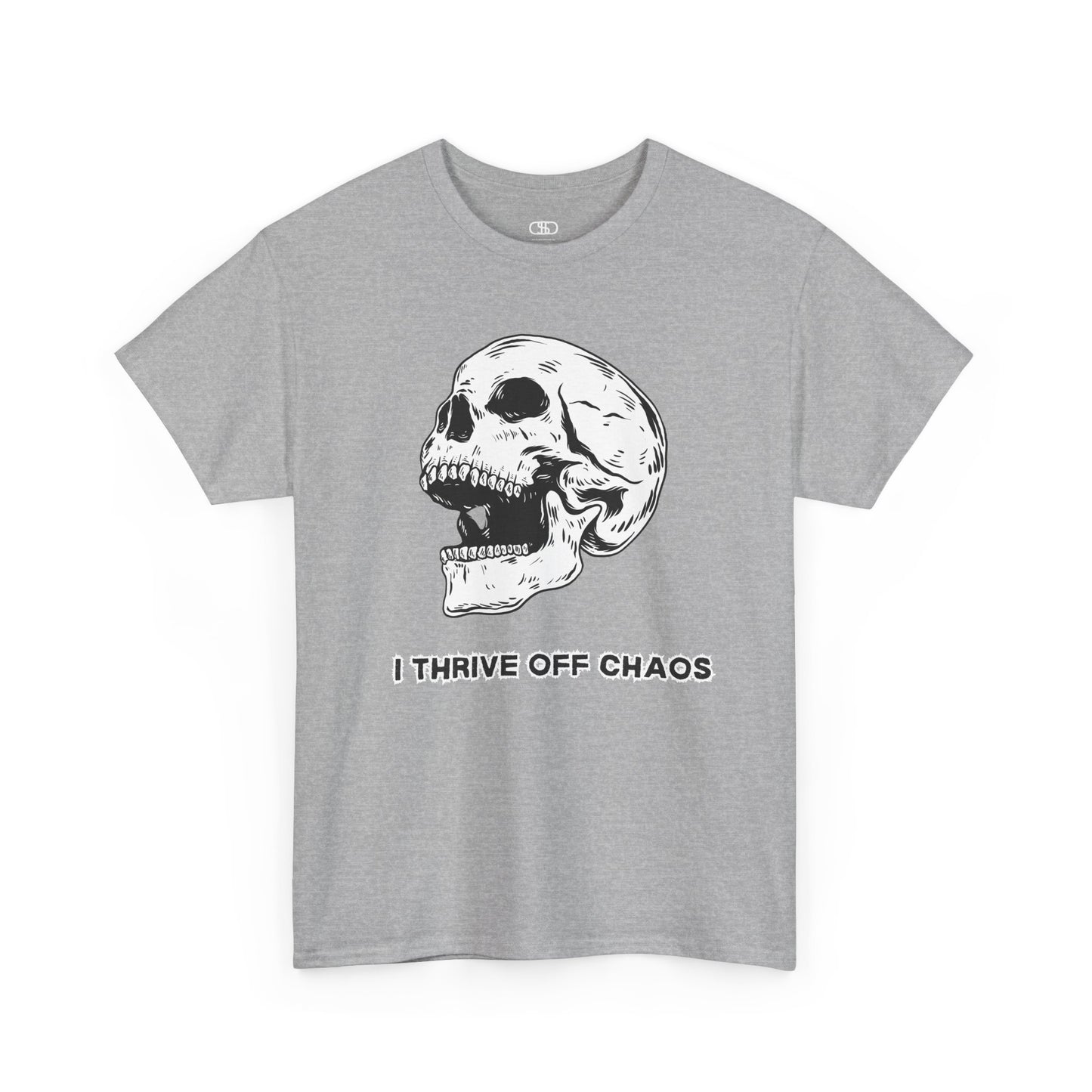 I thrive off chaos' Unisex Skull Graphic Tee