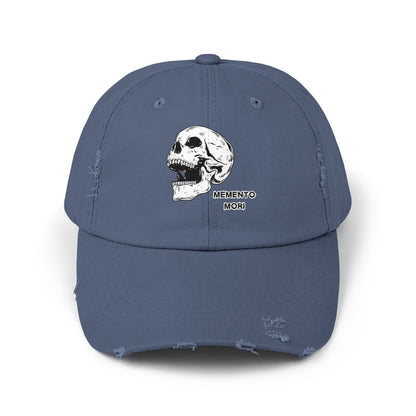 Memento Mori Distressed Hat – Skull Embroidered Cap with Gothic Flair