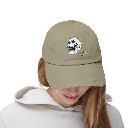 Memento Mori Distressed Hat – Skull Embroidered Cap with Gothic Flair