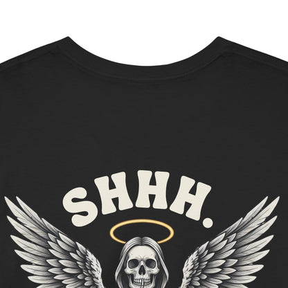 Shh. No one Cares Skeleton Angel Graphic Tee
