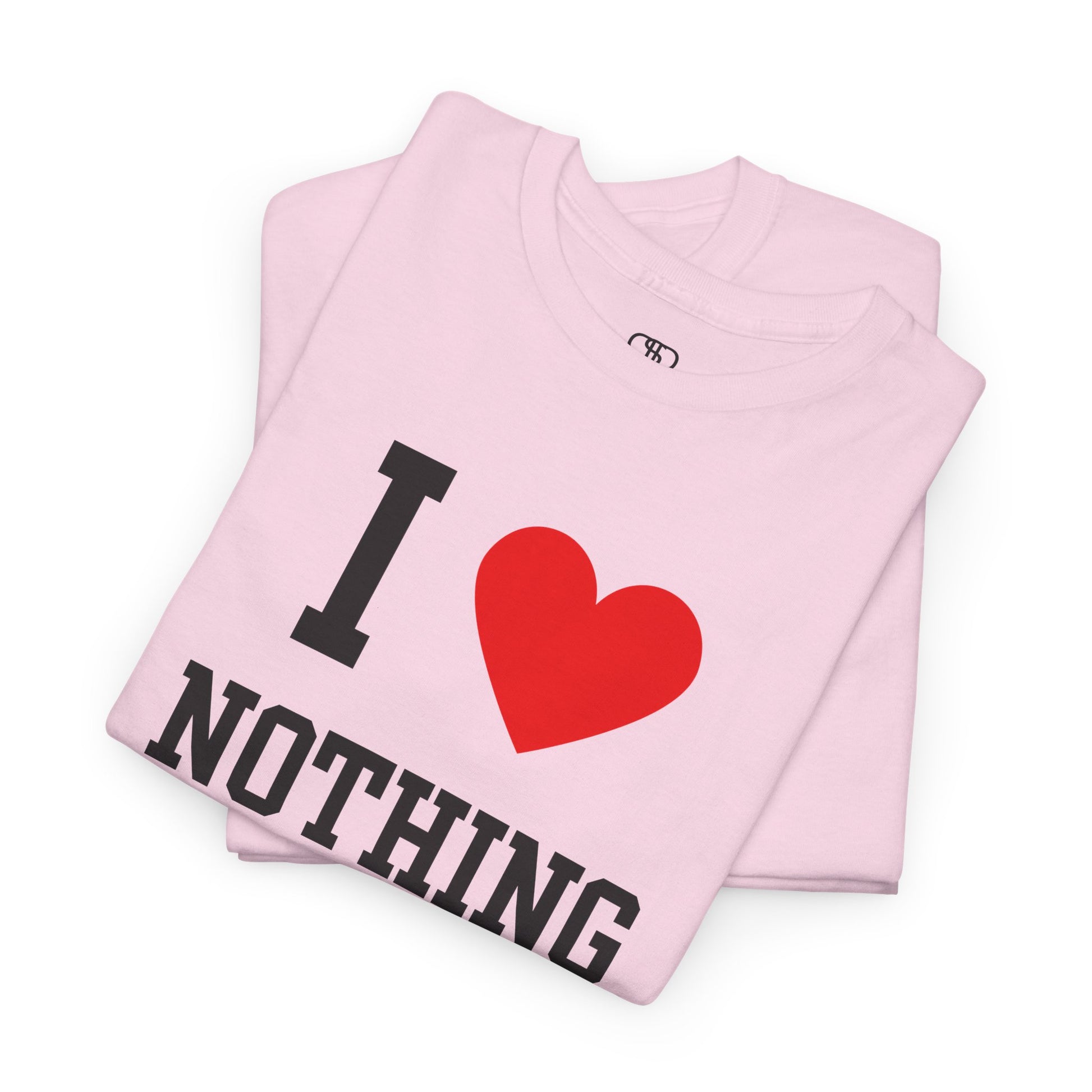 Embrace the void. Our classic Folded Light Pink I Love Nothing t-shirt is the perfect piece of sarcastic, minimalist, and dark humor. A statement for the modern nihilist.